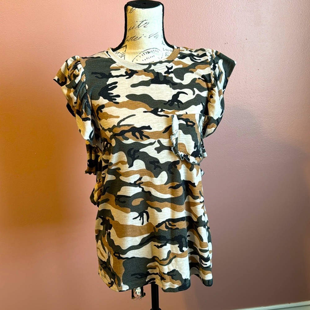 Camo Ruffled Sleeve TShirt